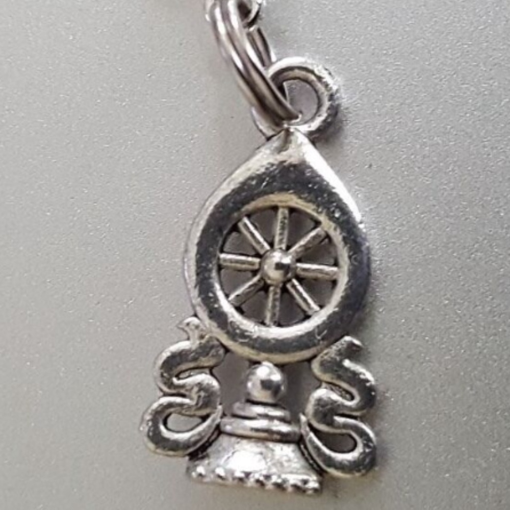 Dharma Wheel Buddha Silver Clip on charm pendant